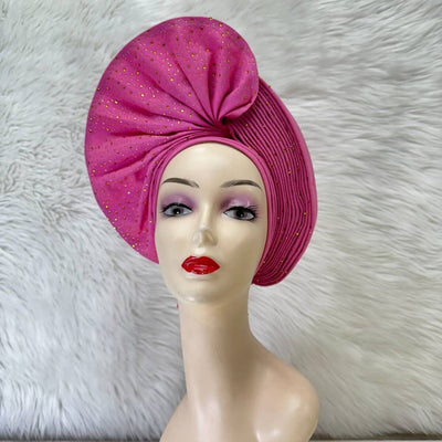 Already Made Nigerian ASO Oke Auto Gele with Stones Women Turban Hat Head Wrap African Headties