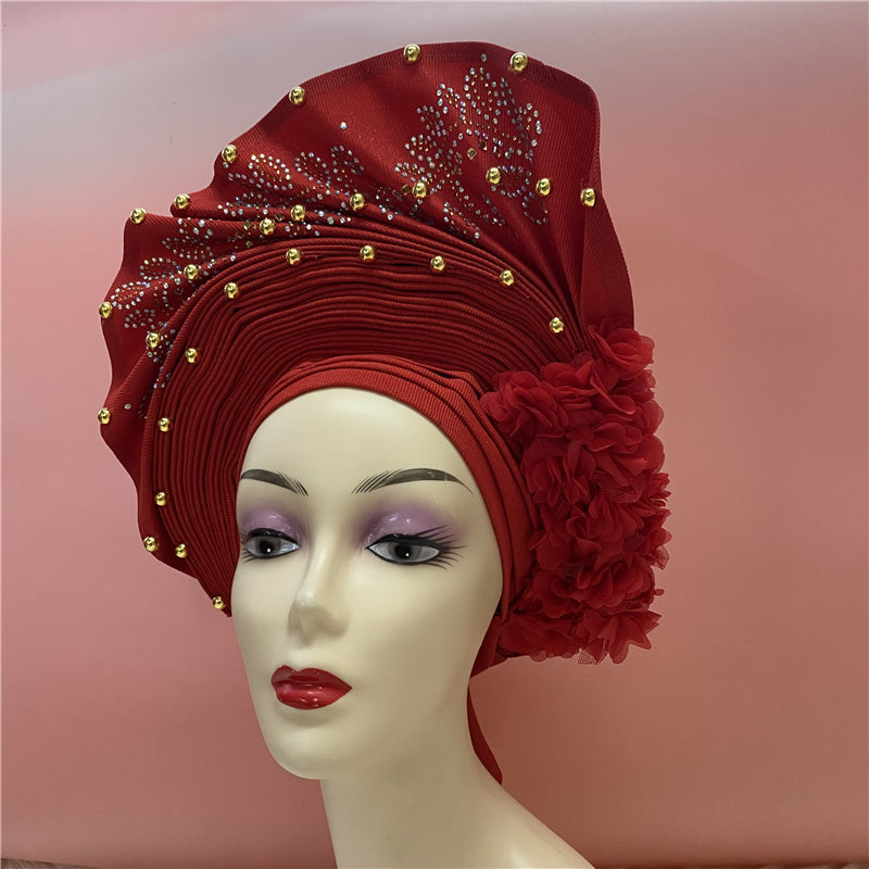 Nigerian Headtie African Head Wraps Aso Oke Gele Already Made Handmade African Turban Cap for Party