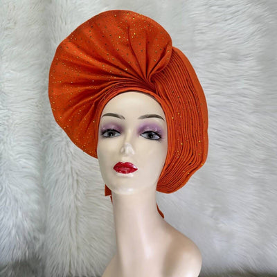 Already Made Nigerian ASO Oke Auto Gele with Stones Women Turban Hat Head Wrap African Headties