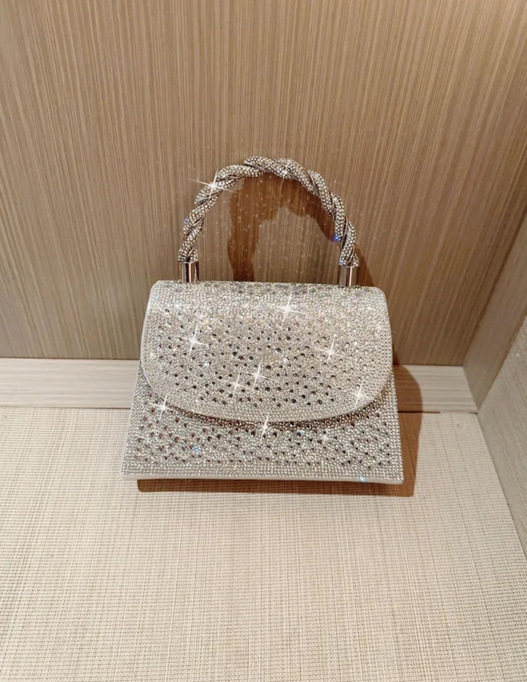 silver crystal rhinestone designer wedding bag