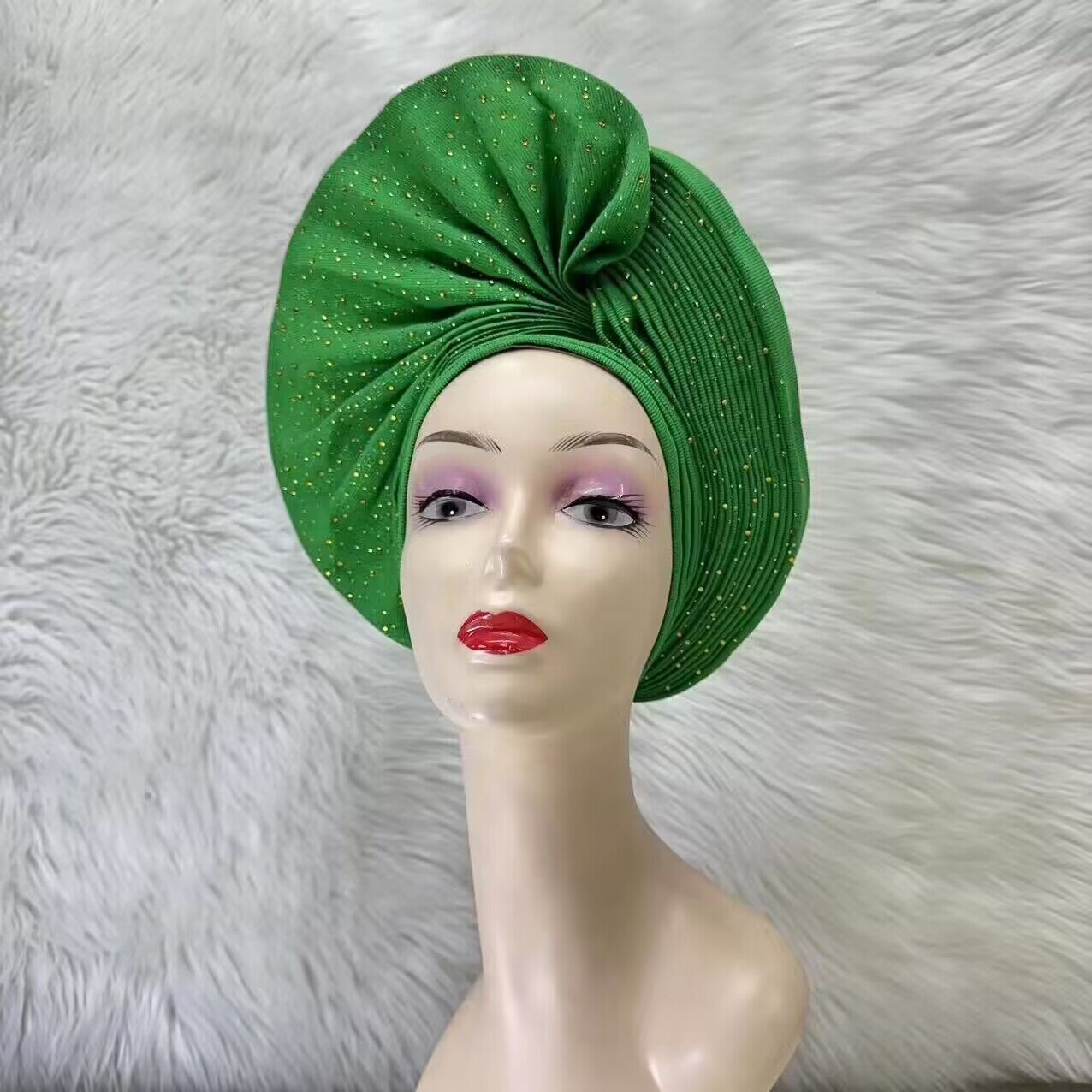 Already Made Nigerian ASO Oke Auto Gele with Stones Women Turban Hat Head Wrap African Headties