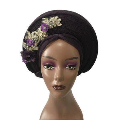 Headbands Stones ASO Oke Auto Gele Headtie Already Made Women's Hats & Caps for Wedding Party.