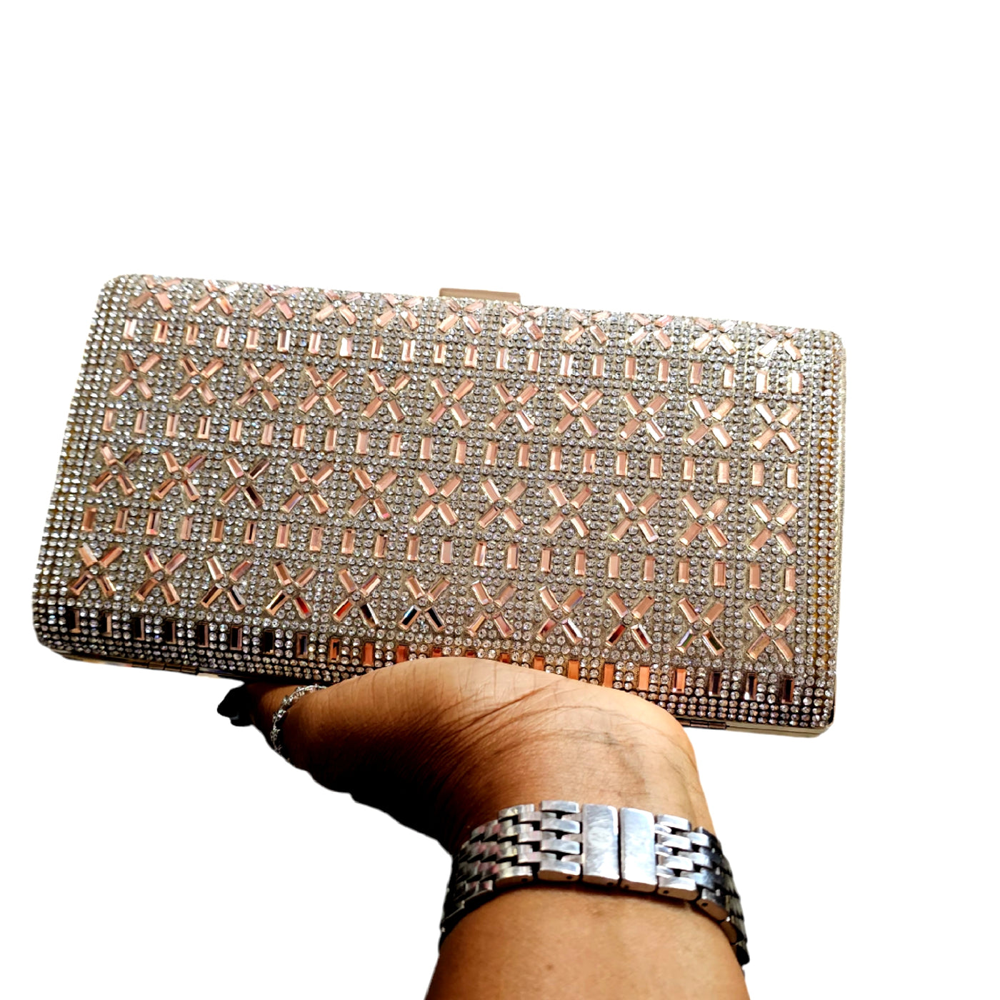 Dazzling Clutch Bag Evening Bag With Detachable Chain rose gold