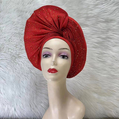 Already Made Nigerian ASO Oke Auto Gele with Stones Women Turban Hat Head Wrap African Headties