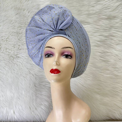 Already Made Nigerian ASO Oke Auto Gele with Stones Women Turban Hat Head Wrap African Headties