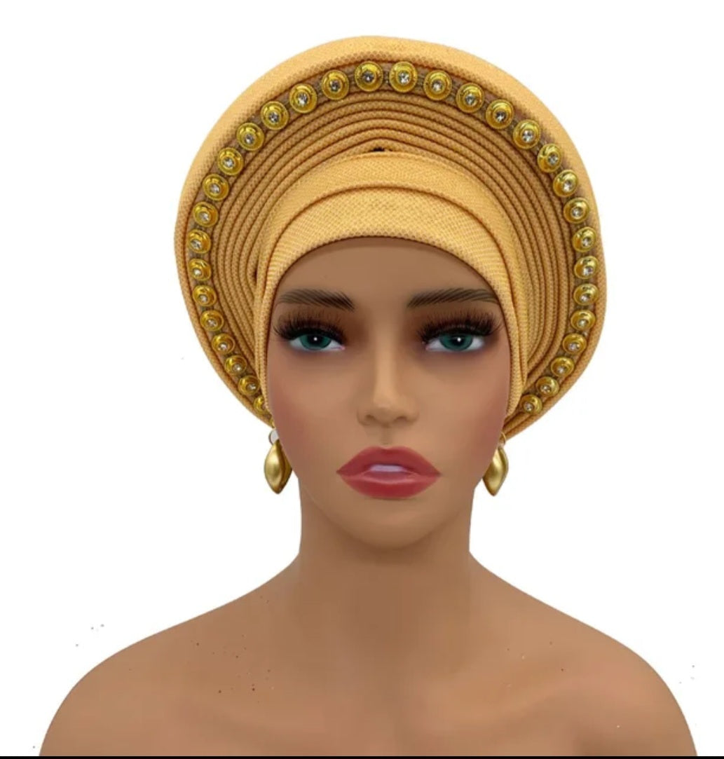 Elegant African Auto Gele Women's Turban Cap Nigeria Wedding Aso Oke