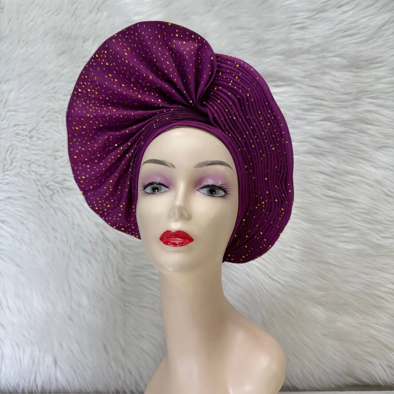 Already Made Nigerian ASO Oke Auto Gele with Stones Women Turban Hat Head Wrap African Headties