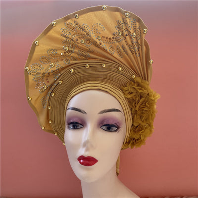 Nigerian Headtie African Head Wraps Aso Oke Gele Already Made Handmade African Turban Cap for Party